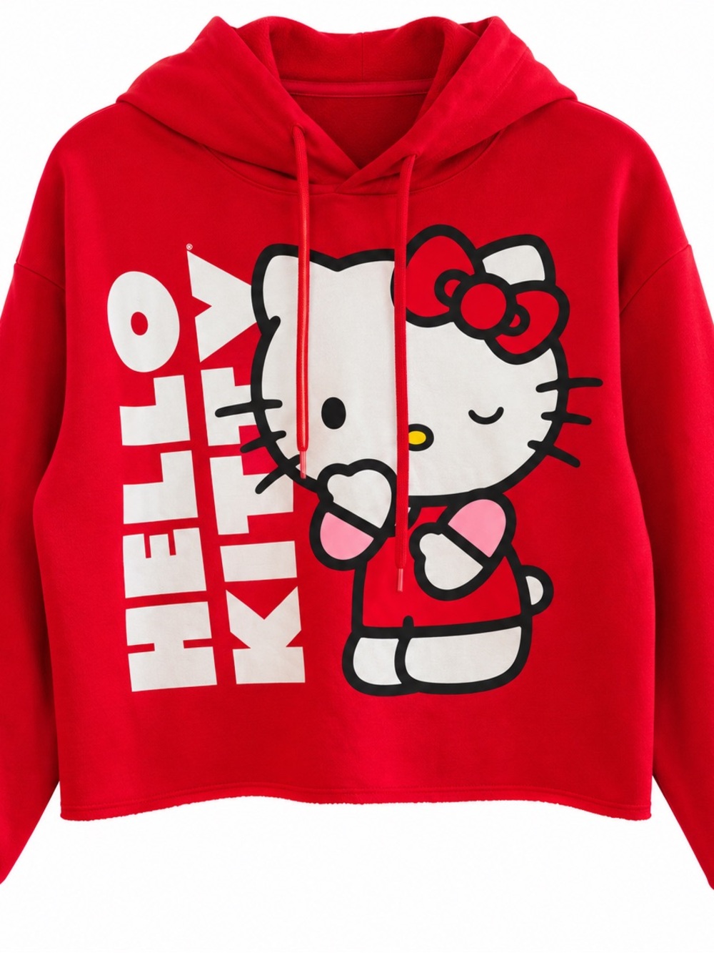 Hello Kitty Sanrio Red Cropped Graphic Hoodie Sleeve Print Size S
